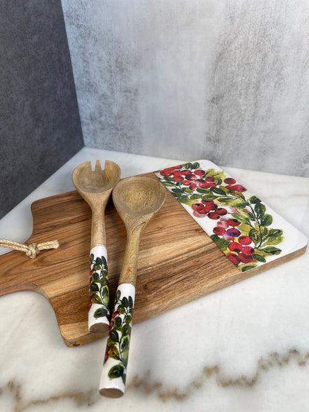 Holiday cutting board and wooden spoons set