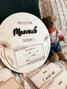 Custom Name Baby Milestones Wood Sign with interchangeable Plaques