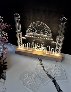 Light up mosque with interchangeable doors Ramadan kareem, Eid Mubarak, Alhamdulillah and Bismillah